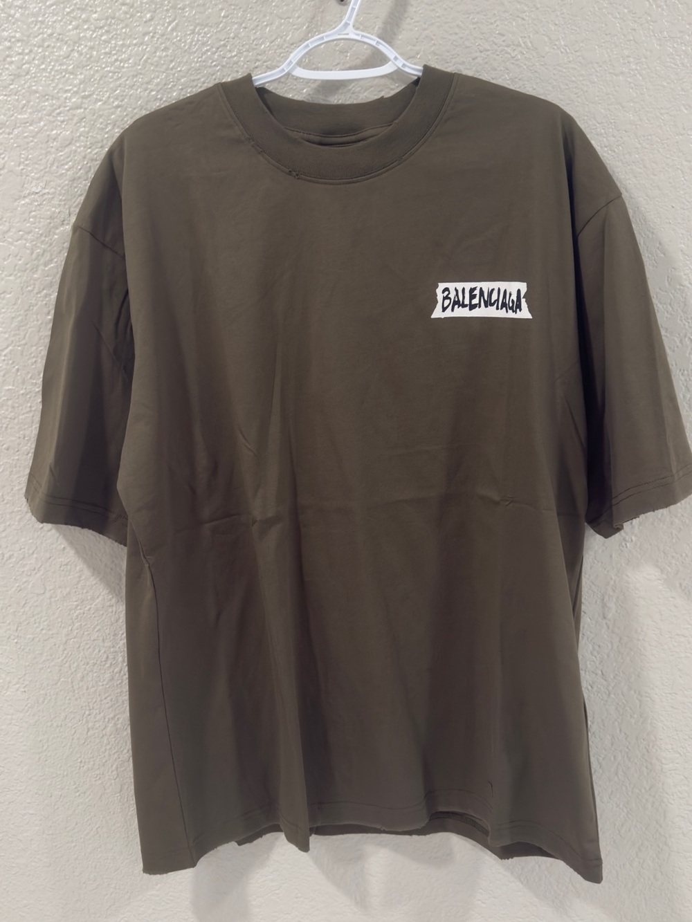 Balenciaga Men’s Olive Graphic Logo T-Shirt large oversized like XL